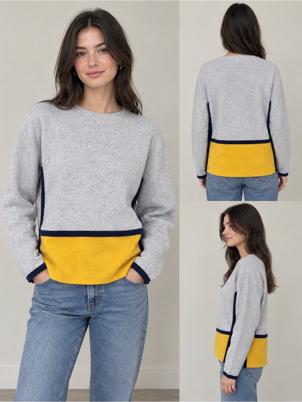 Joules Gray & Ochre Uma Colorblock Crewneck Sweater‎ Us 2